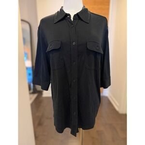 FRAME Women Black Pima Cotton Button Up‎ Shirt 3/4 Sleeve Casual Size L